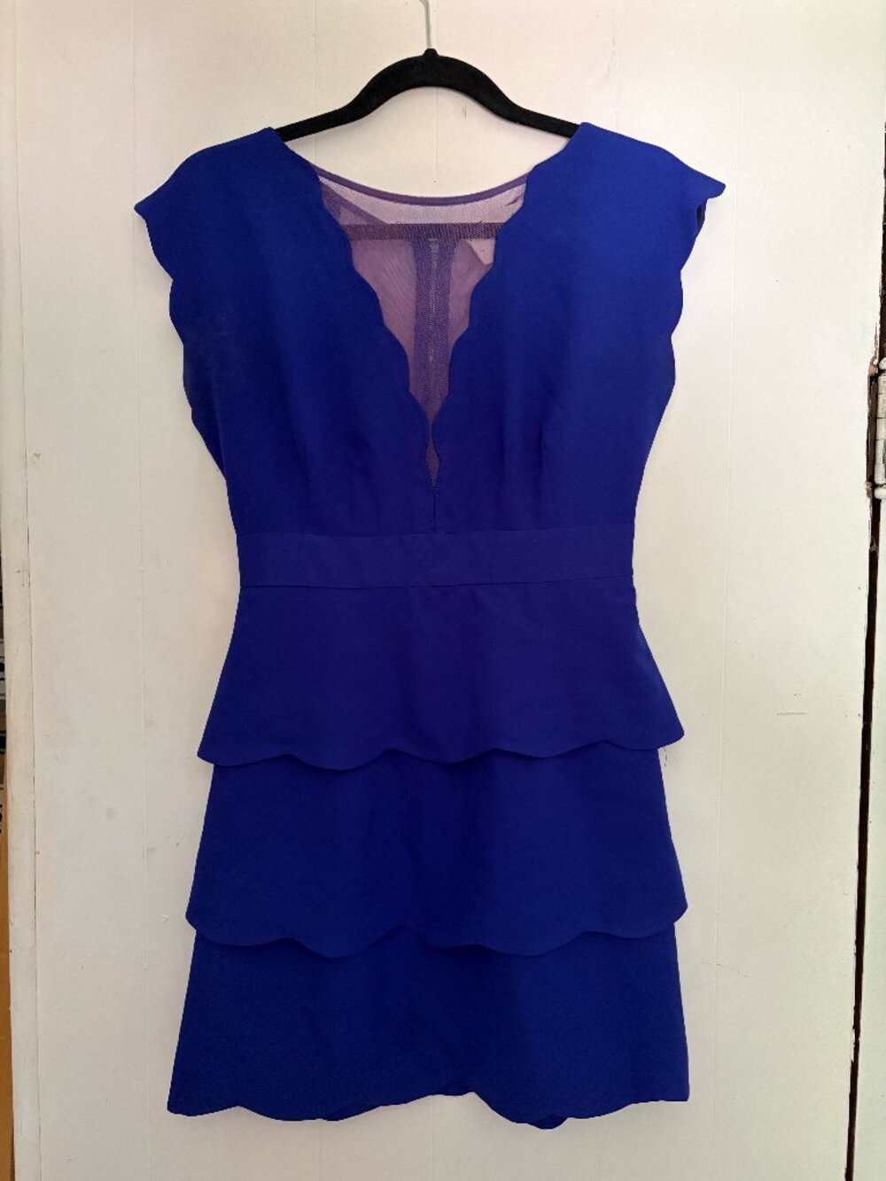 coincidence & chance Urban Outfitters blue scallop layer deep v-neck mesh dress